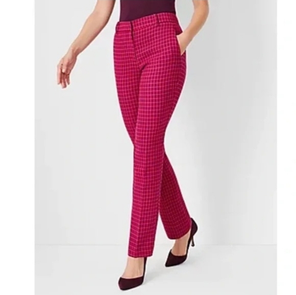 NWT! Ann Taylor Sophia Pants In Pink Houndstooth - Picture 2 of 10